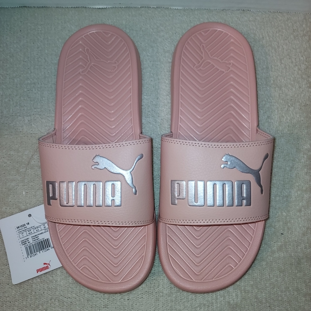 NWT Puma Popcat Peach/Silver Slides size 9.5
